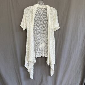Decree Crochet Cardigan Open Front Knit Shrug Cream Boho Fall Layering Size XL